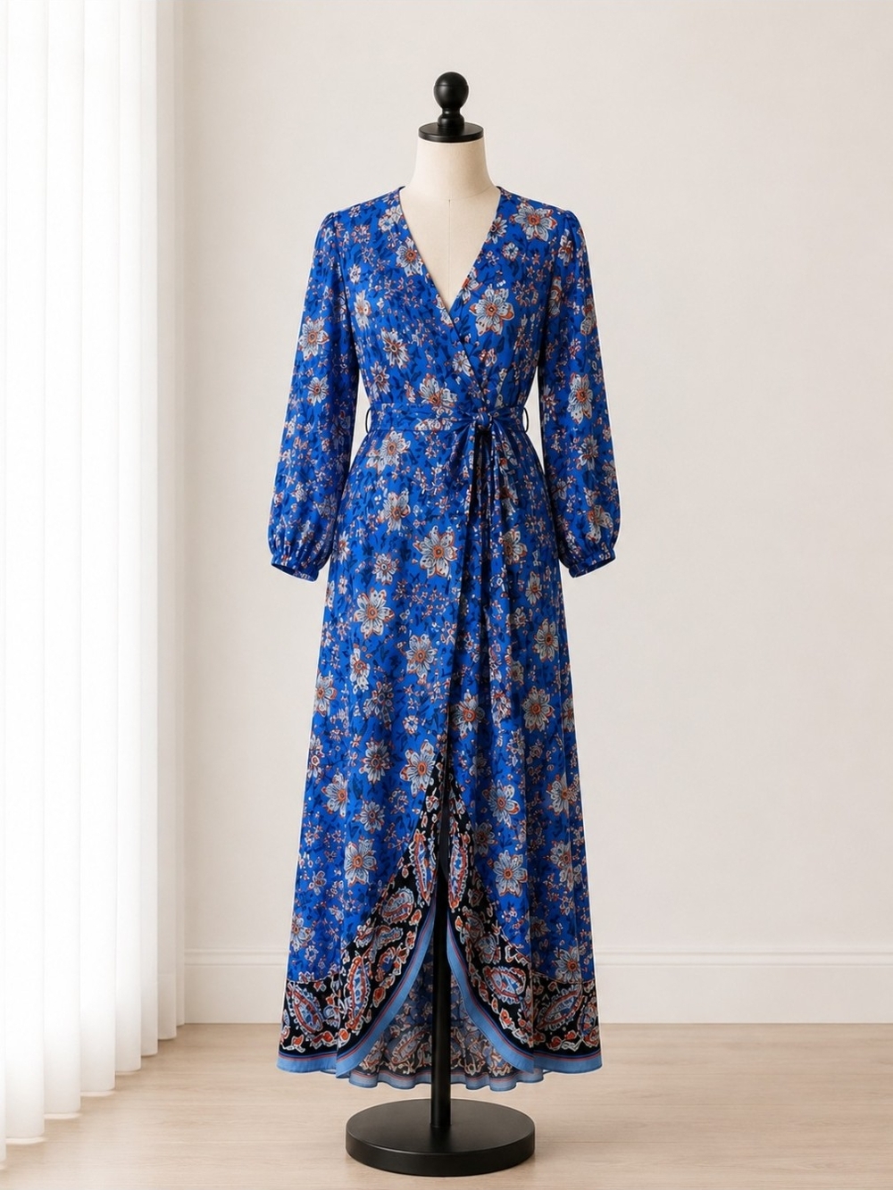 Zara Royal Blue Floral Wrap Maxi Dress